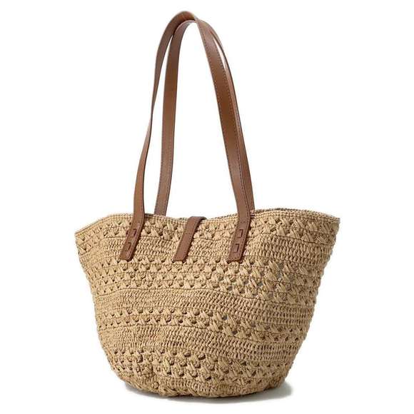 Saint Laurent Paris Pannier Crochet Raffia Basket Bag Beige Brown - Picture 2 of 13